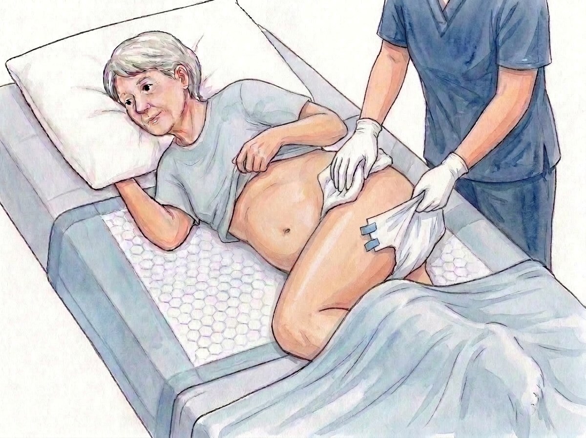 4. Odstraňte složené použité plenkové kalhotky, očistěte zepředu dozadu