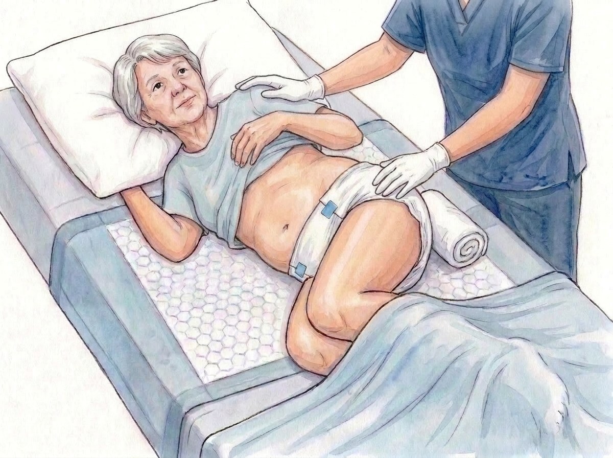 7. Jemně otočte na záda, přes srolovanou polovinu